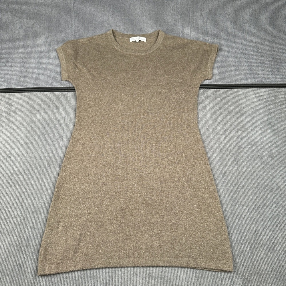 Vintage Cashmere Dress Y2k Small Brown Knit Short Sleeve Crew Neck Mini Tan